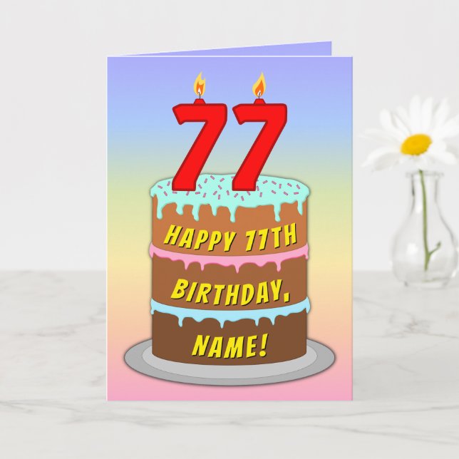 Carte 77e anniversaire — Fun Cake & Candles, avec nom pe (Petite plante)