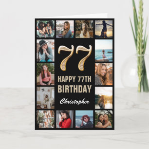 Carte 77e Joyeux Anniversaire noir et or Collage photo