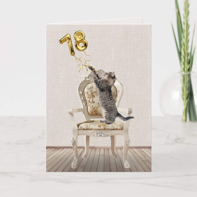 Carte 78e anniversaire Ballons et Tabby Cat (Devant)