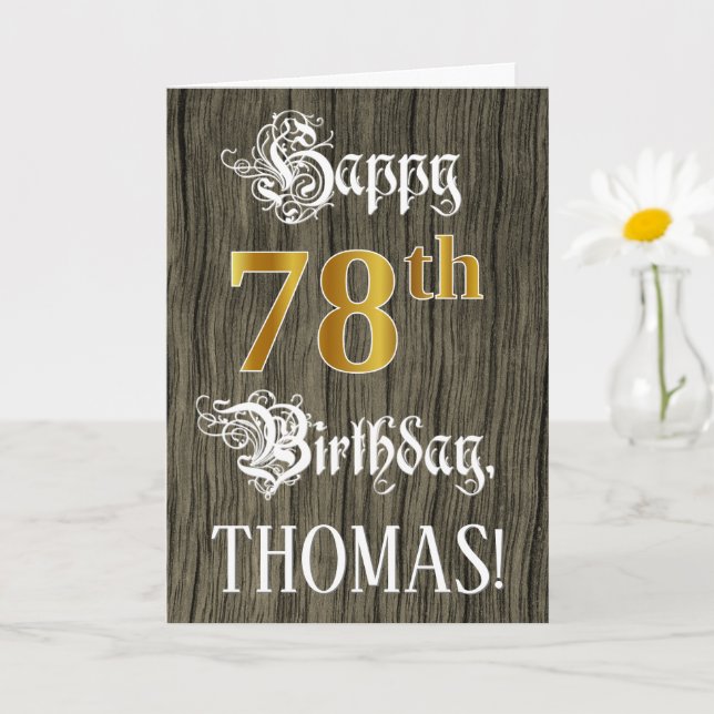Carte 78e anniversaire : Faux Gold Look + Faux Wood Moti (Petite plante)