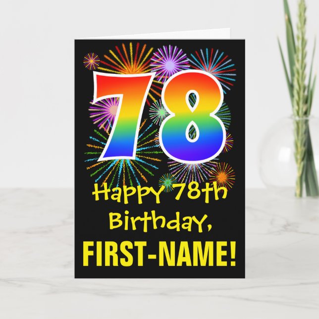 Carte 78e anniversaire : Fun Fireworks Motif + Rainbow 7 (Devant)