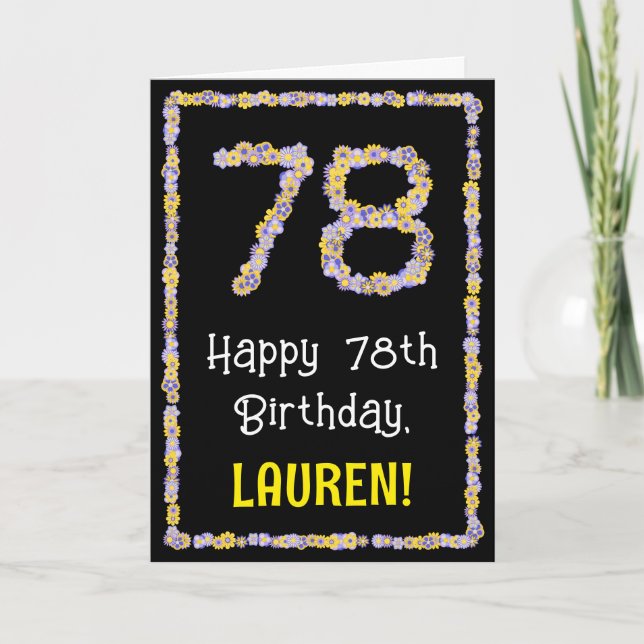 Carte 78e Anniversaire : Nombre de fleurs, Nom personnal (Devant)