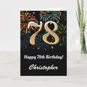 Carte 78e anniversaire Rainbow Fireworks noir et or