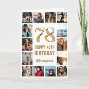 Carte 78e Joyeux Anniversaire Collage de photos en or et