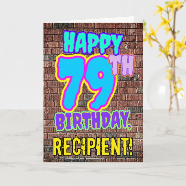 Carte 79e anniversaire - Amusant, Graffiti urbain inspir (Fleur jaune)