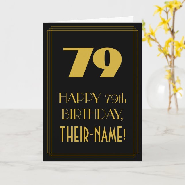 Carte 79e anniversaire - Art Déco Inspiré Look "79" & No (Fleur jaune)
