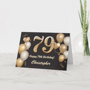 Carte 79e anniversaire Ballons noirs et or Anniversaire
