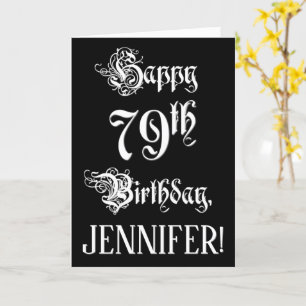 Carte 79e anniversaire : fantaisie, élégant script + Nom