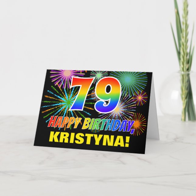 Carte 79e anniversaire : Gras, Amusants, Feu d'artifice, (Devant)