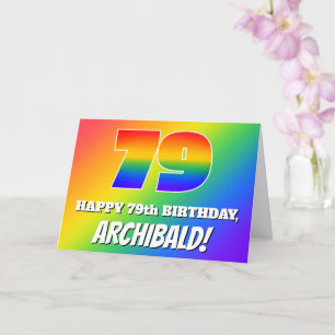 Carte 79e anniversaire : Motif Rainbow multicolore # 79
