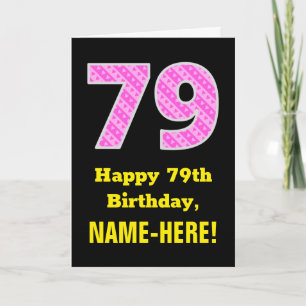 Carte 79e anniversaire : Pink Stripes and Hearts "79" + 