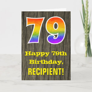 Carte 79e anniversaire : Rustic Faux Wood Look, Rainbow 