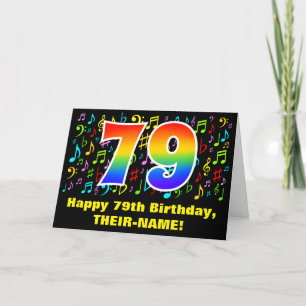 Carte 79e anniversaire : Symboles de musique colorée et 