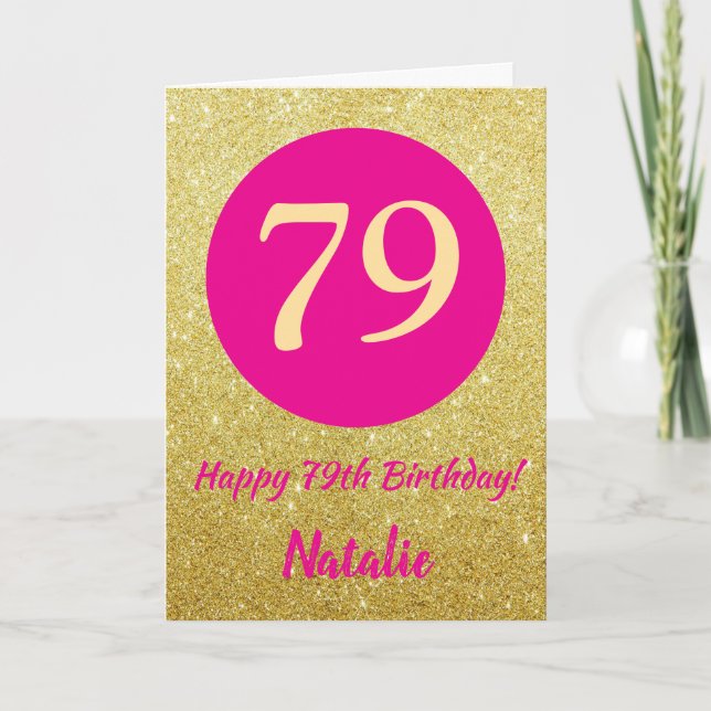 Carte 79e Joyeux anniversaire Hot rose et Parties scinti (Devant)