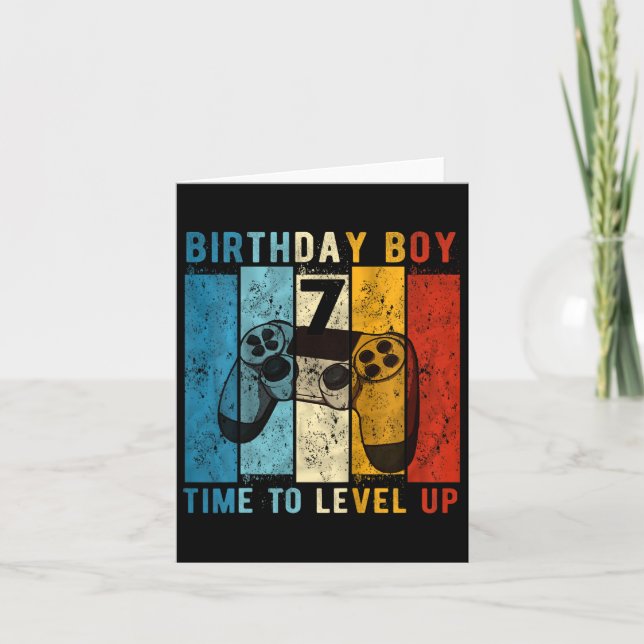 Carte 7 Anniversaire Garçon 7 Temps Pour Niveau Jusqu'Au (Devant)