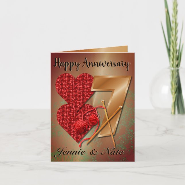 Carte 7 Anniversaire Personnalisé Du Cuivre Et De La Lai (Devant)