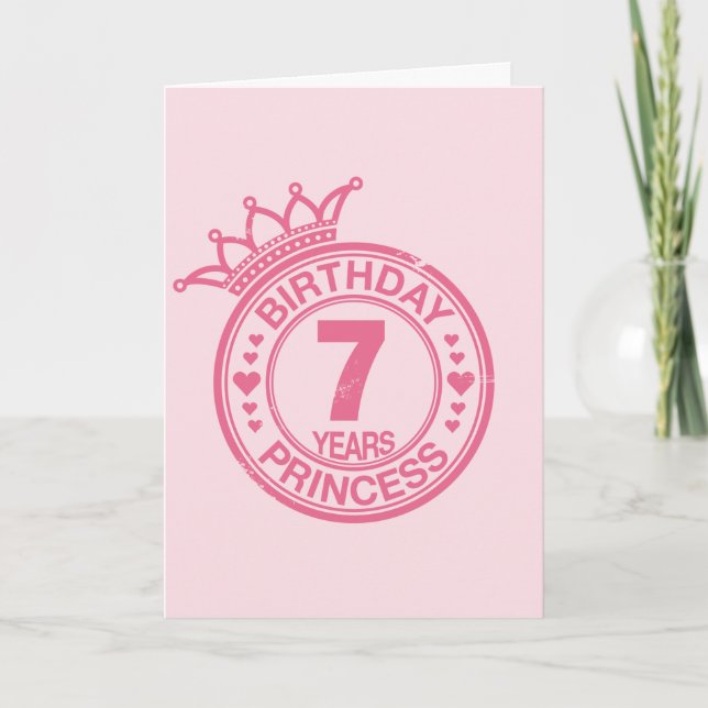 Carte 7 ans - Anniversaire Princesse - rose (Devant)
