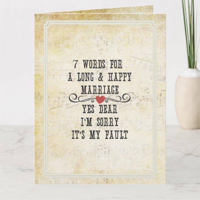 Carte 7 Mots Pour Un Mariage Long Et Heureux (Devant)
