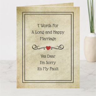 Carte 7 Mots Pour Un Mariage Long Et Heureux Drôle