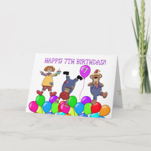 Carte 7e anniversaire Clowns Ballons