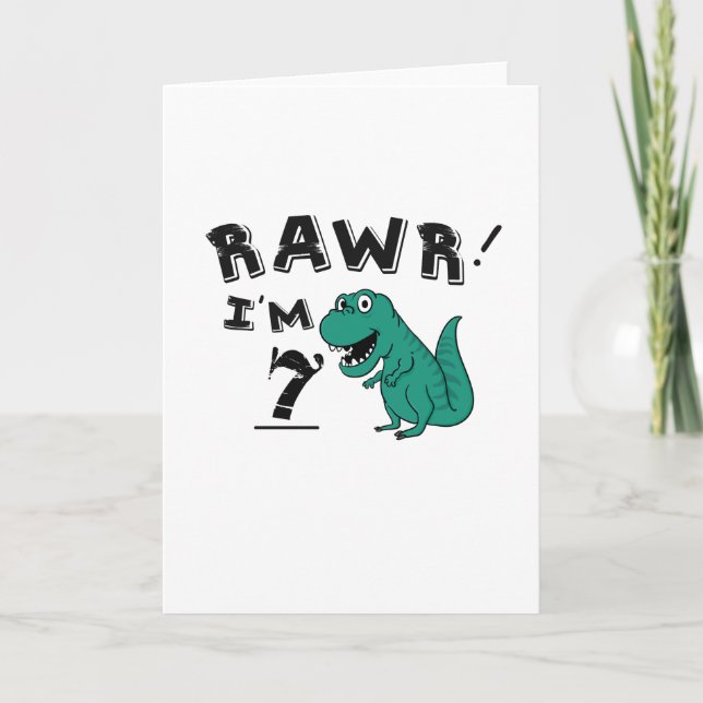 Carte 7e anniversaire Dinosaur cadeau pour les garçons d (Devant)