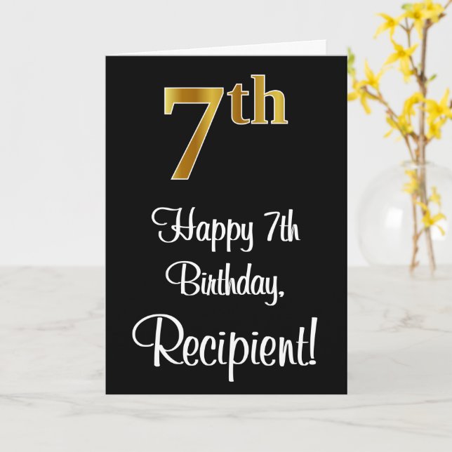 Carte 7e anniversaire ~ Elégant luxe Faux Gold Look # (Fleur jaune)
