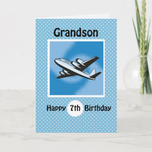 Carte 7e anniversaire, grand-fils, avion en bleu