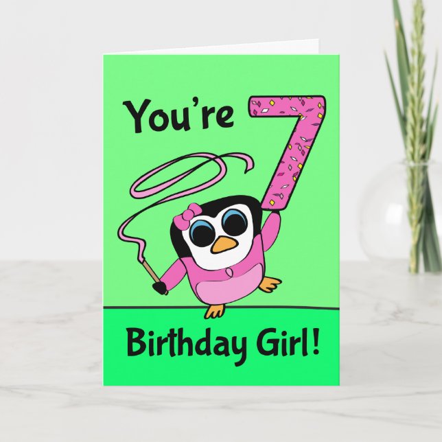 Carte 7e anniversaire - Gymnast Penguin (Devant)