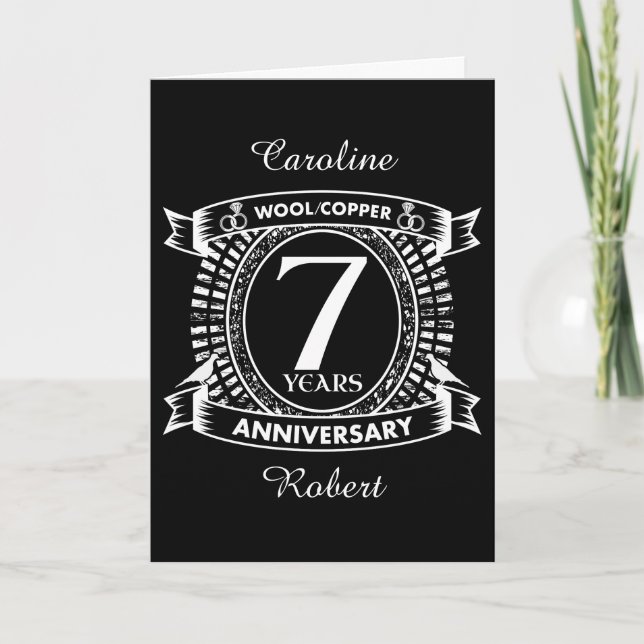 Carte 7E anniversaire mariage laine cuivre (Devant)