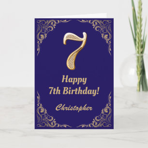 Carte 7e anniversaire Marine Blue and Gold Parties scint