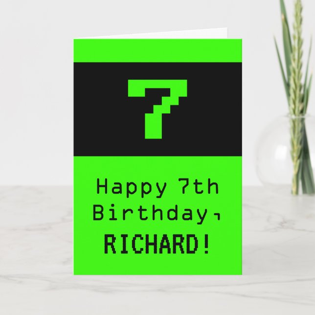 Carte 7e anniversaire : Nerdy / Geeky Style "7" et nom (Devant)