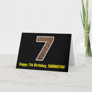 Carte 7e anniversaire : Nom + Faux Wood Grain Motif "7"