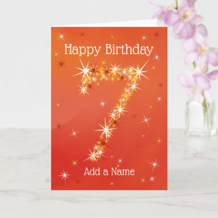 Carte 7e anniversaire - Numéro 7 en étoiles - Rouge - Ag