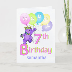 Carte 7e anniversaire Princesse Bear, Nom personnalisé