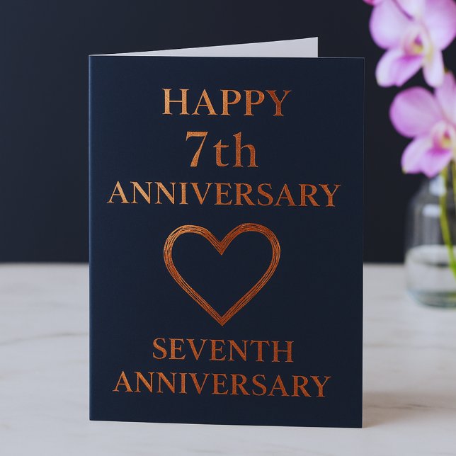 Carte 7e anniversaire, thème en cuivre avec photo et ann (Créateur téléchargé)