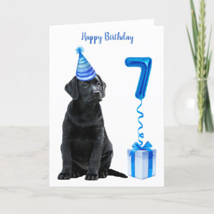 Carte 7ème anniversaire Chiot Thème - Chien bleu mignon 