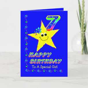 Carte 7ème anniversaire Etoiles pour filles
