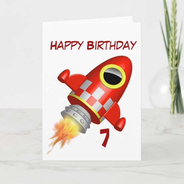 Carte 7ème de joyeux anniversaire peu de thème de fusée (Devant)