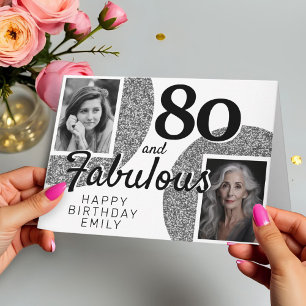 Carte 80 ans et Fabuleux Anniversaire 2 Photos Argent Pa