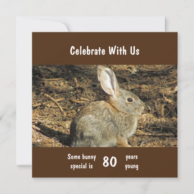 Carte 80 Ans Jeune lapin adorable Photo 80e Anniversaire (Devant)