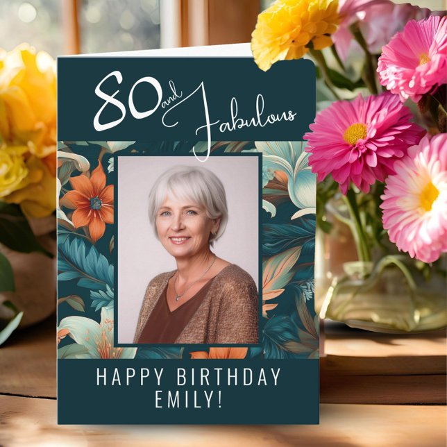 Carte 80 et fabuleux Motif Flower Photo Anniversaire (Créateur téléchargé)