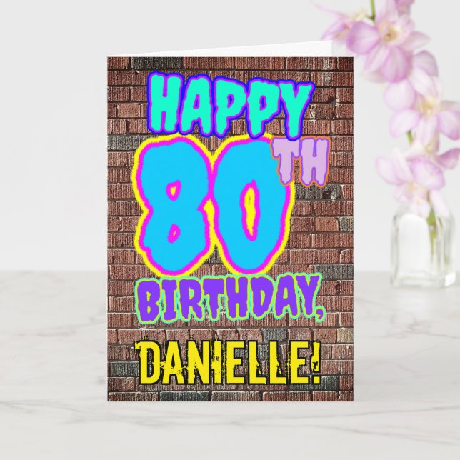 Carte 80e anniversaire - Amusant, Graffiti urbain inspir (Orchidée)