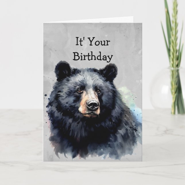Carte 80e anniversaire amusant Ours noir - Grin et l'our (Devant)