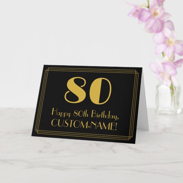 Carte 80e anniversaire : Apparence Art Déco "80" + Nom (Orchidée)