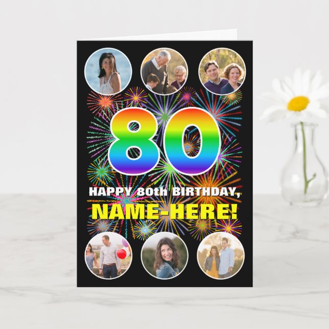 Carte 80e anniversaire : Arc en ciel amusant #, Nom pers (Petite plante)