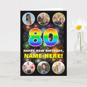 Carte 80e anniversaire : Arc en ciel amusant #, Nom pers