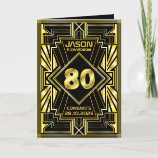 Carte 80e anniversaire Art Déco Gold Black Great Gatsby