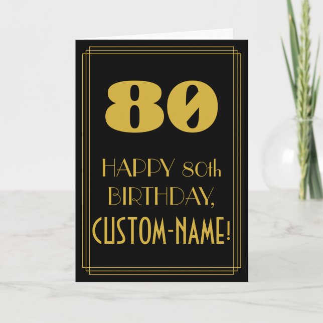 Carte 80e anniversaire ~ Art Déco Inspiré Look "80" & No (Devant)