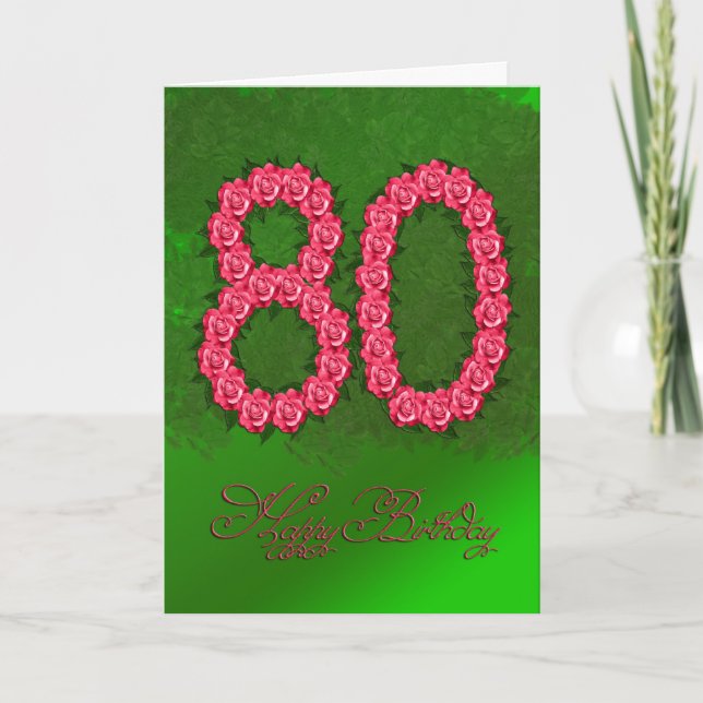 Carte 80e anniversaire avec rose et feuille (Devant)