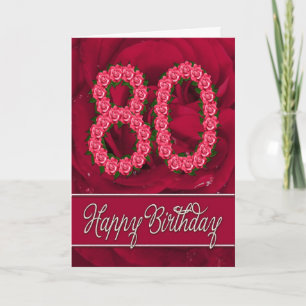 Carte 80e anniversaire avec rose et feuille